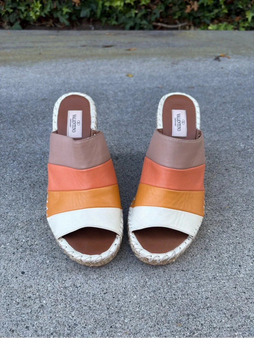 Valentino 1975 striped leather espadrille wedge sandals size 39